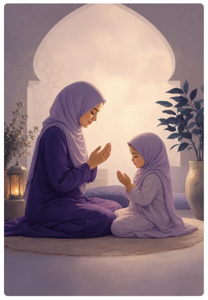 A mother and daughter making duʿā together